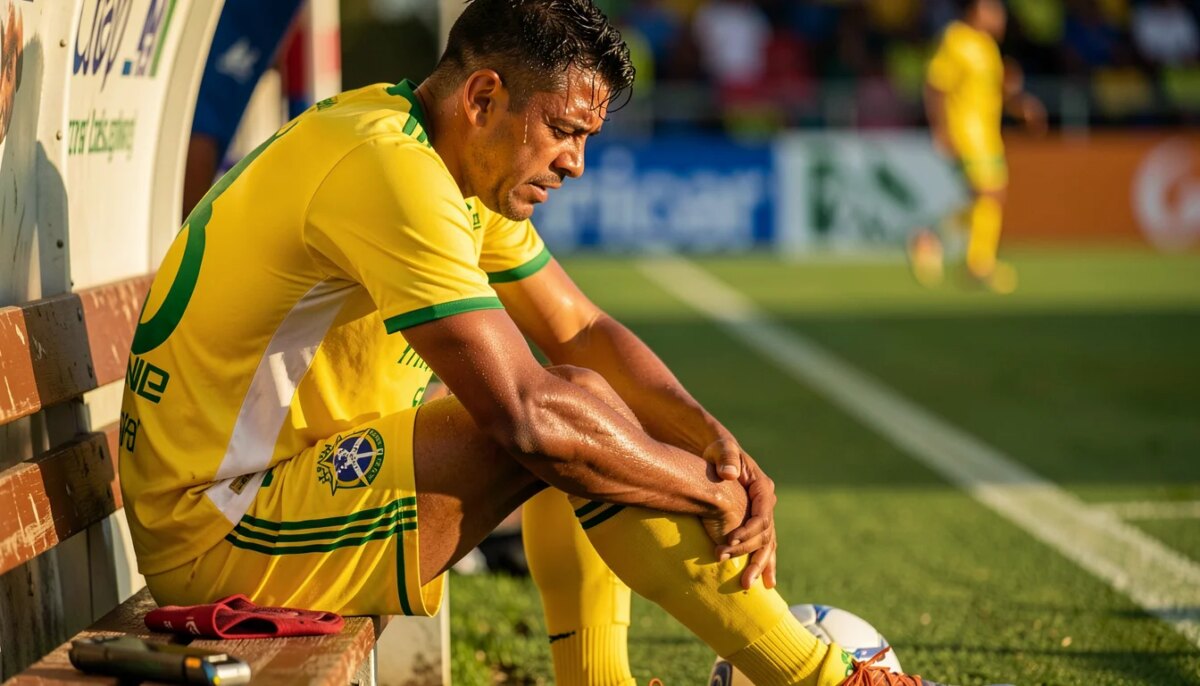 Futebol de fim de semana acende alerta para preparo físico entre adultos Homem cansado segurando panturrilha após partida de futebol amador